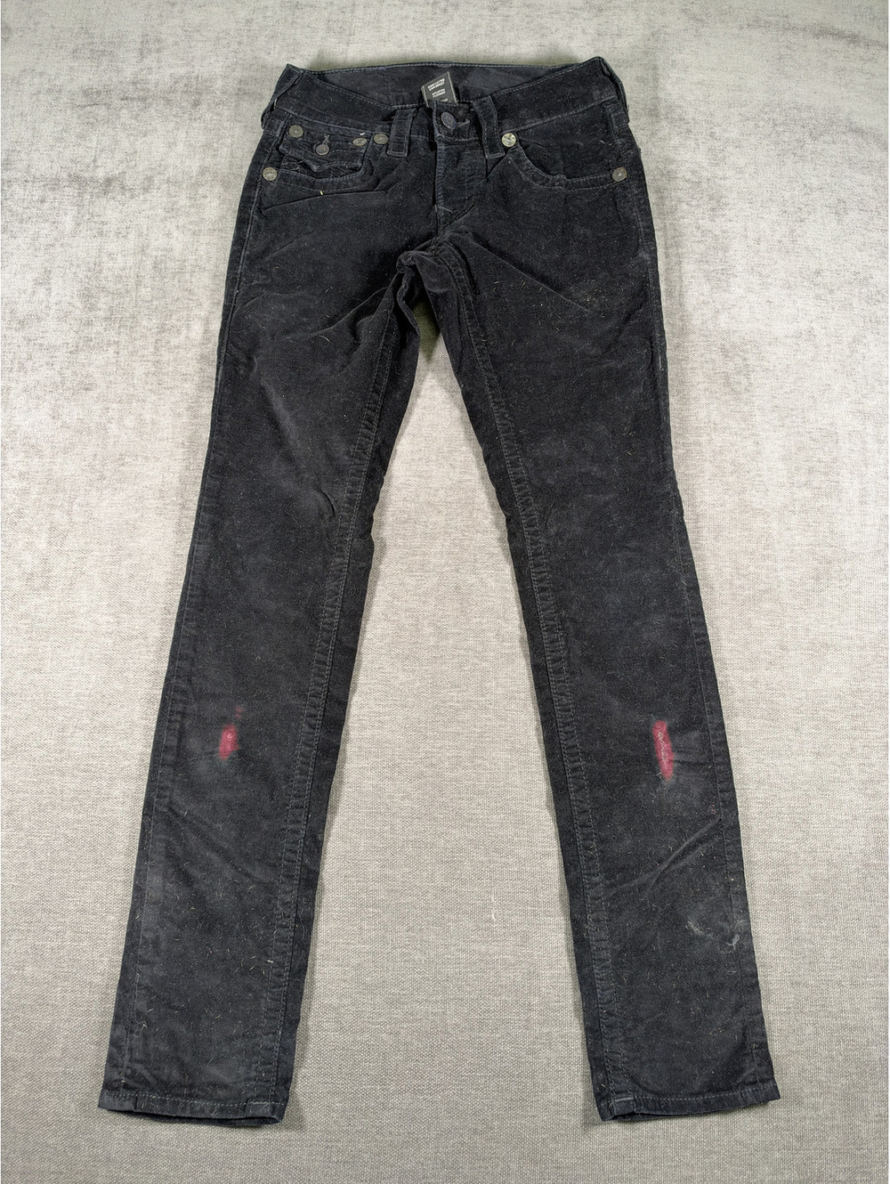 True Religion Black Slim Jeans with Red Leg Marks, Size 27